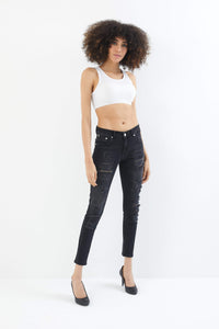 Skinny Mid-waist Ripped Black Jeans 4028