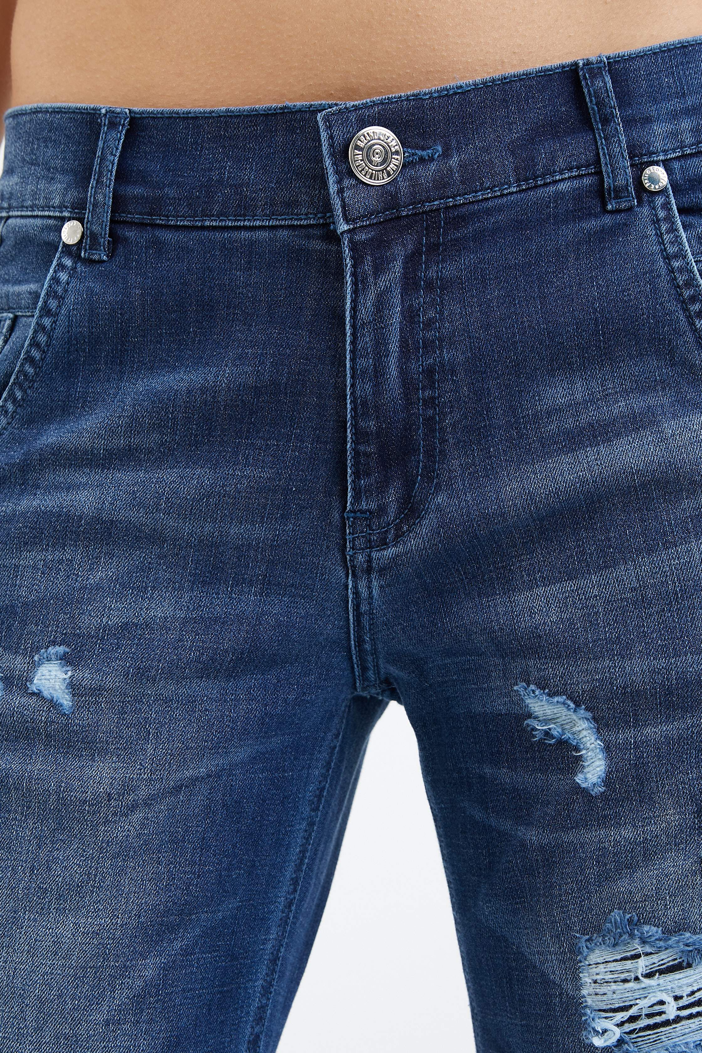 Girlfriend Cut Ripped Jeans - Blue 4029