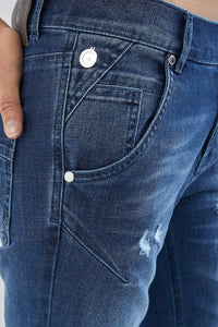 Girlfriend Cut Ripped Jeans - Blue 4029