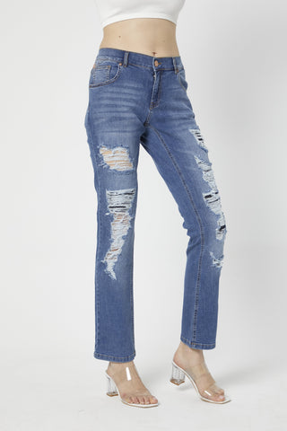 Ripped in Blue Mid-Waist Jeans 4034